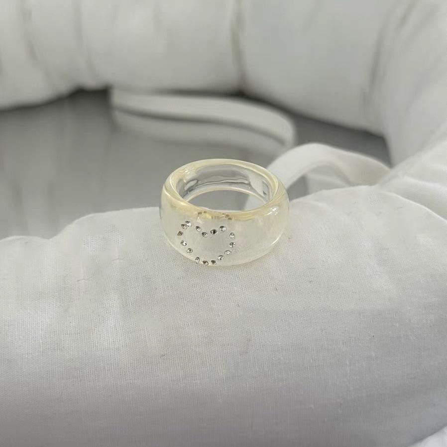 Korean Style Ins Simple Love Zircon Resin Ring Versatile Sweet Design Sense Niche Design Clear Index Finger Ring