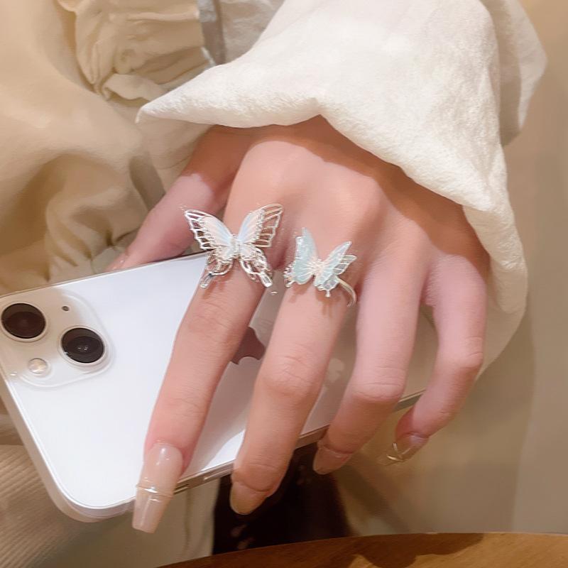 Colorful Butterfly Open Ring Female Light Luxury Niche Design Sense Zircon Ring Sweet Temperament Super Fairy Jewelry