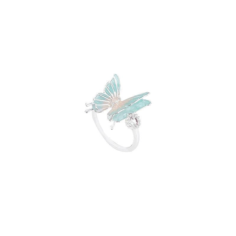 Colorful Butterfly Open Ring Female Light Luxury Niche Design Sense Zircon Ring Sweet Temperament Super Fairy Jewelry