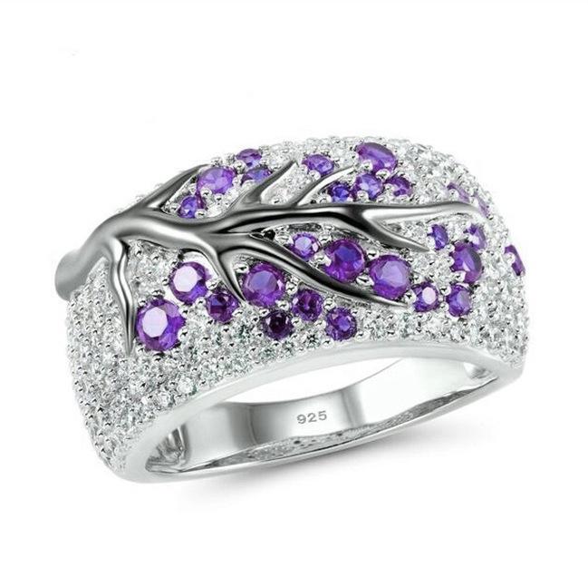 Factory Direct New Gold-Plated Color Separation Branch Ring Creative Inlaid Diamond Ring Plum Blossom Women's Painting Oil Ring