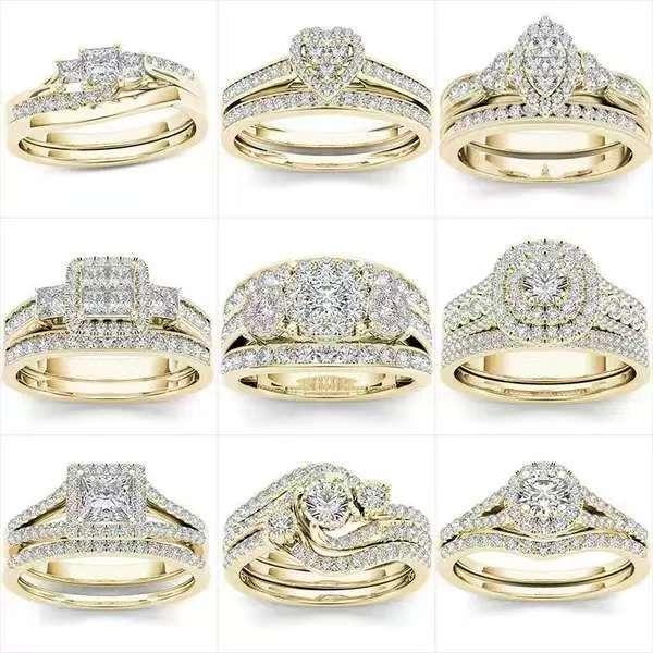 Sanjie Amazon Hot Sale European and American Couple Ring Gold-Plated Inlaid Zircon Ring Factory Direct Classic Jewelry