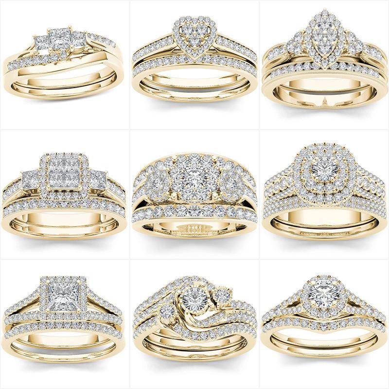 Sanjie Amazon Hot Sale European and American Couple Ring Gold-Plated Inlaid Zircon Ring Factory Direct Classic Jewelry