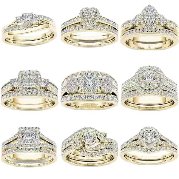 Sanjie Amazon Hot Sale European and American Couple Ring Gold-Plated Inlaid Zircon Ring Factory Direct Classic Jewelry
