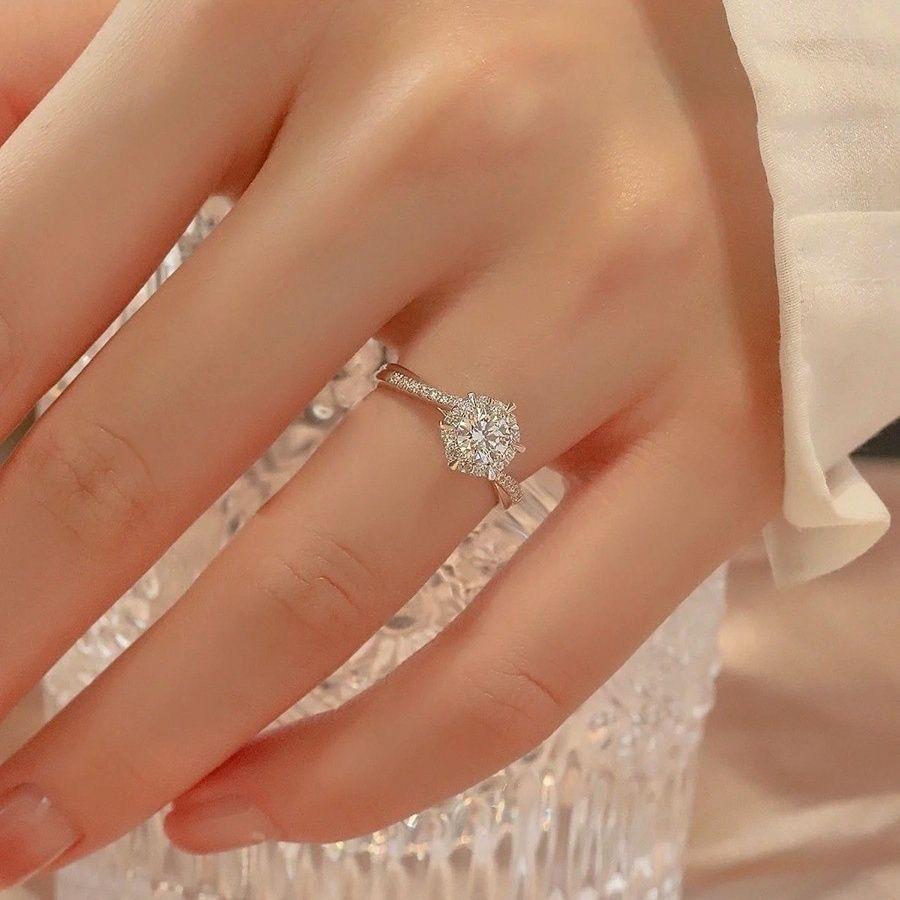 High-End Six-Claw Simulation Diamond Ring Women's Simple Fashion Couple Zircon Couple Ring Proposal Wedding Open Ring Wholesale