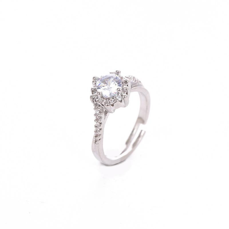 High-End Six-Claw Simulation Diamond Ring Women's Simple Fashion Couple Zircon Couple Ring Proposal Wedding Open Ring Wholesale
