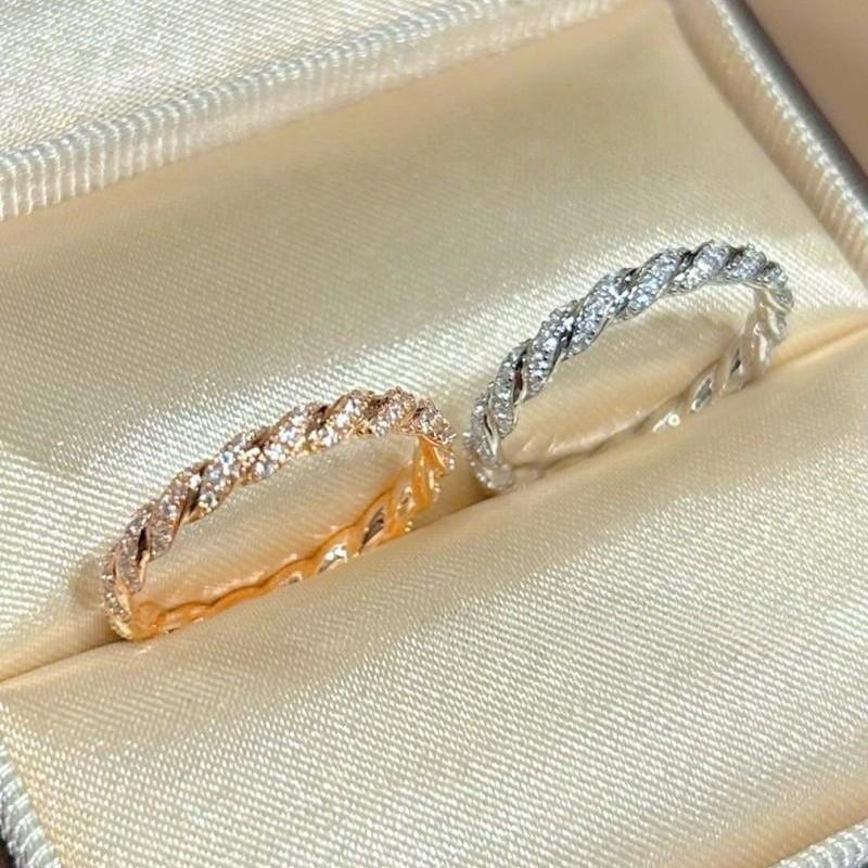 Ultra-Fine Diamond Twist Thin Row Ring Flash Seiko Stacked Twist Ring Female Full Diamond Twisted Rope Ring Zircon Jewelry