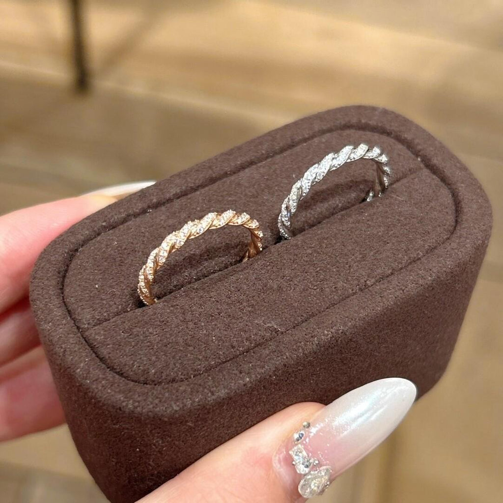 Ultra-Fine Diamond Twist Thin Row Ring Flash Seiko Stacked Twist Ring Female Full Diamond Twisted Rope Ring Zircon Jewelry