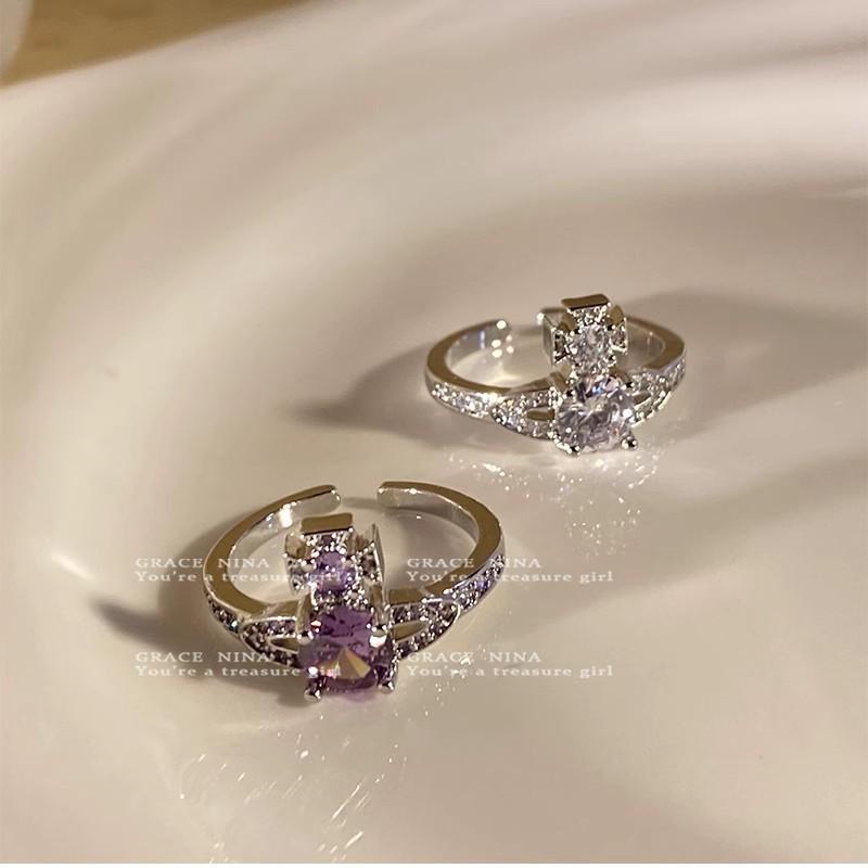 Queen Mother's Ring Full Diamond Zircon Saturn Advanced Design Sense Index Finger Ring Open Ring Adjustable 2023 New
