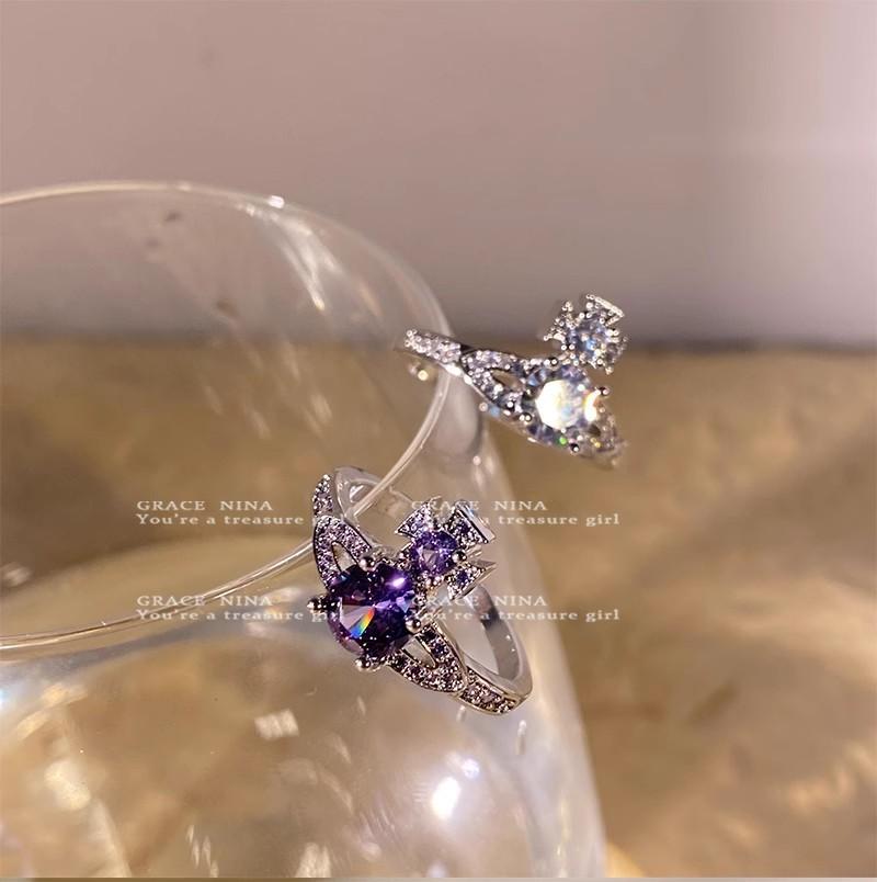 Queen Mother's Ring Full Diamond Zircon Saturn Advanced Design Sense Index Finger Ring Open Ring Adjustable 2023 New