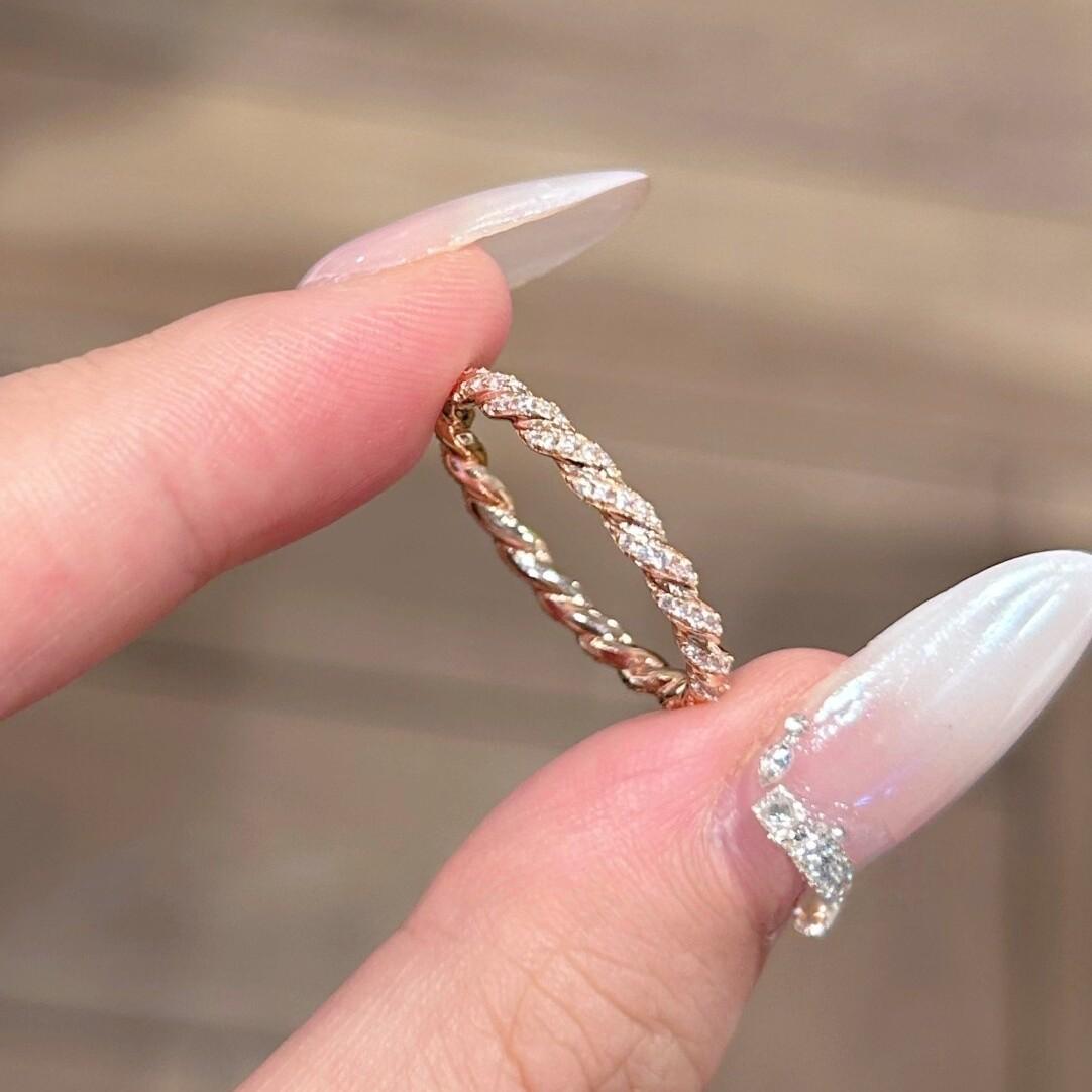 Ultra-Fine Diamond Twist Thin Row Ring Flash Seiko Stacked Twist Ring Female Full Diamond Twisted Rope Ring Zircon Jewelry