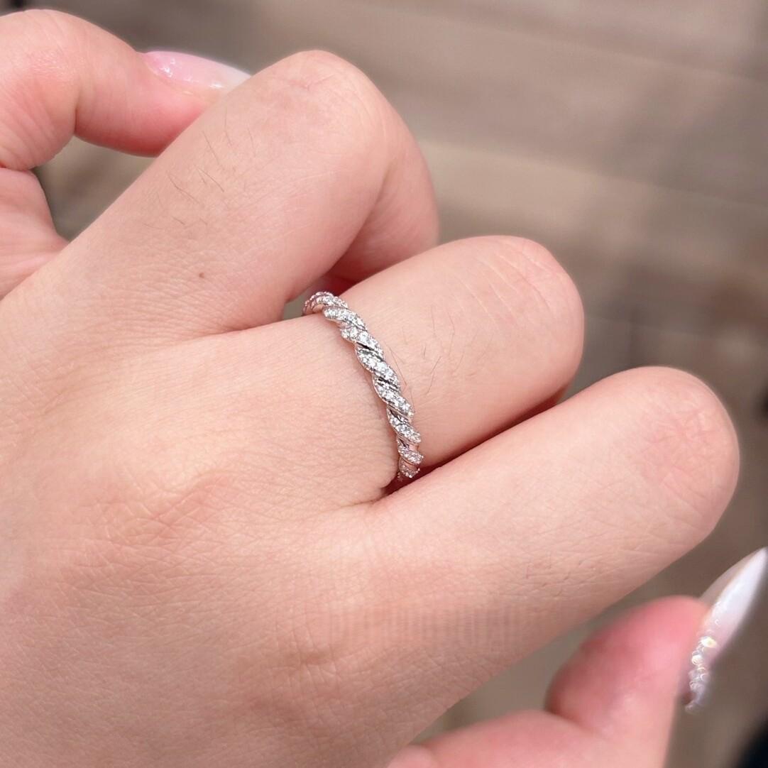 Ultra-Fine Diamond Twist Thin Row Ring Flash Seiko Stacked Twist Ring Female Full Diamond Twisted Rope Ring Zircon Jewelry