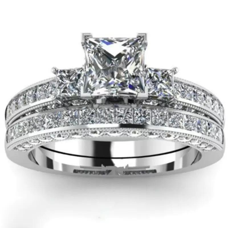 Cross-Border Supply Online Popular Diamond Ring European and American Popular Female Couple Ring Set Factory Wholesale