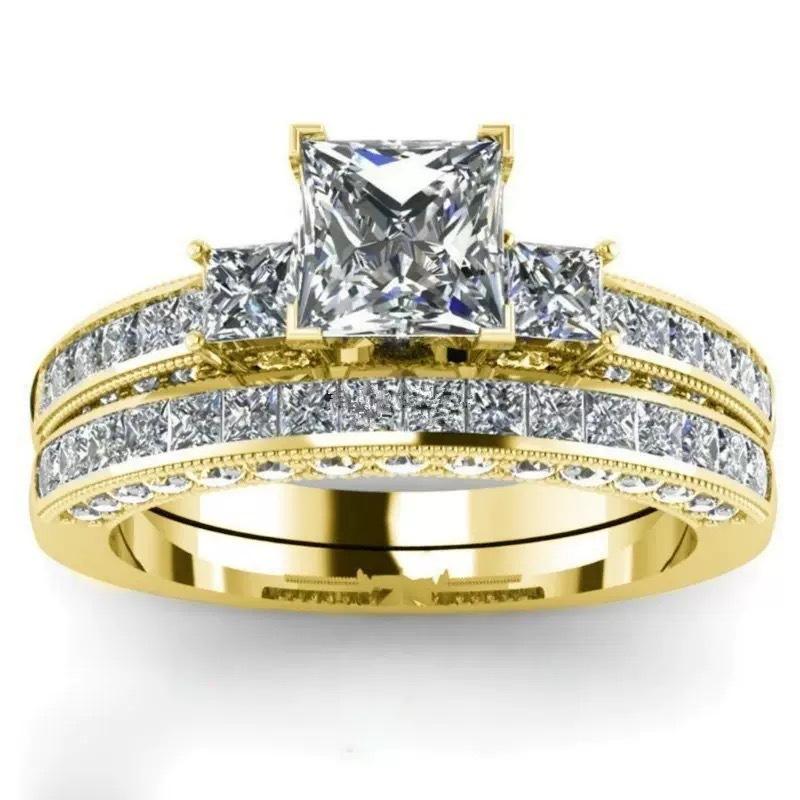 Cross-Border Supply Online Popular Diamond Ring European and American Popular Female Couple Ring Set Factory Wholesale