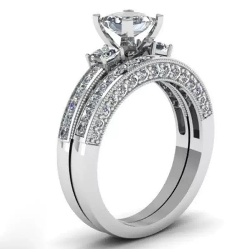 Cross-Border Supply Online Popular Diamond Ring European and American Popular Female Couple Ring Set Factory Wholesale