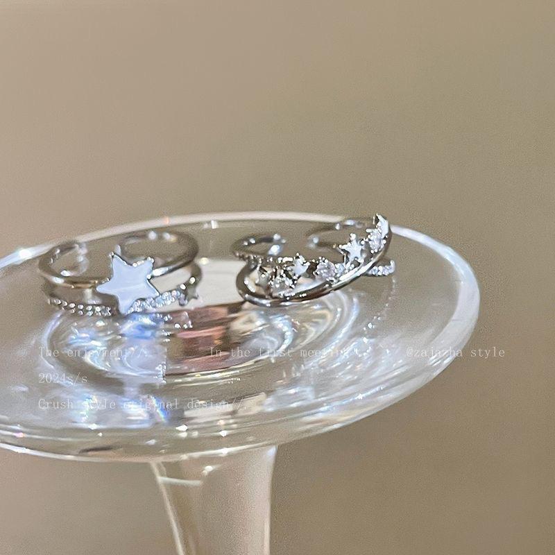 Double-Layer Star Zircon Open Ring Female Niche Design Girlfriends Student Ring Light Luxury High-Grade Index Ring Ring