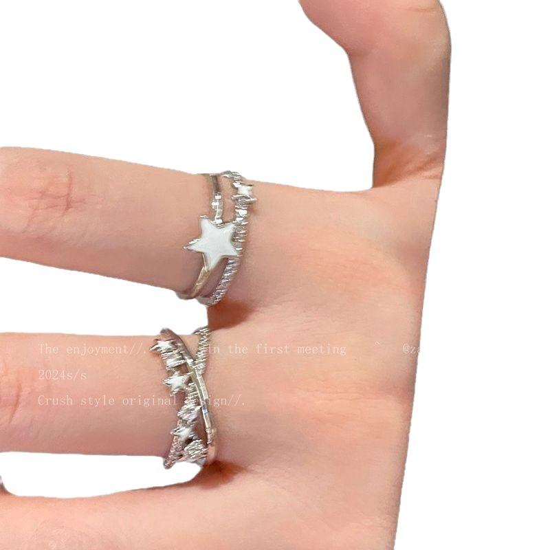 Double-Layer Star Zircon Open Ring Female Niche Design Girlfriends Student Ring Light Luxury High-Grade Index Ring Ring