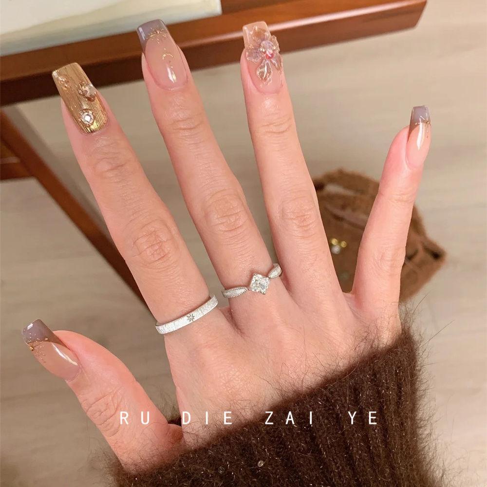 Koning Vintage Brushed Silver Square Sugar Zircon Mercury Ring High-Grade Light Luxury Niche Open Ring