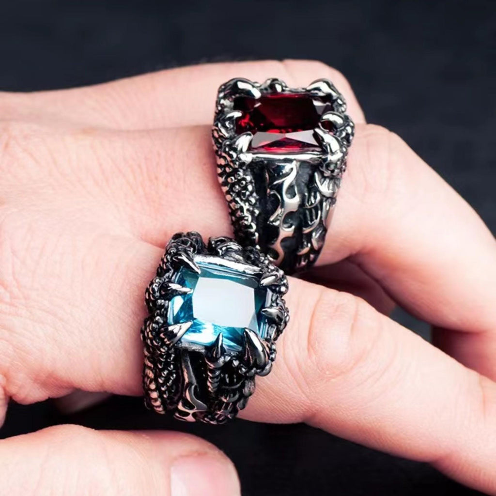 Men's Open Ring European and American Cross-Border New Retro Dragon Claw Ring Exaggerated Fashion Multi-Color Zircon Ring Wholesale
