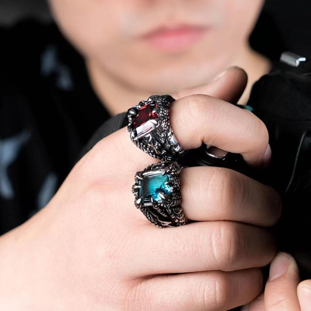 Men's Open Ring European and American Cross-Border New Retro Dragon Claw Ring Exaggerated Fashion Multi-Color Zircon Ring Wholesale