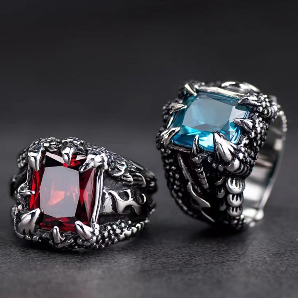 Men's Open Ring European and American Cross-Border New Retro Dragon Claw Ring Exaggerated Fashion Multi-Color Zircon Ring Wholesale