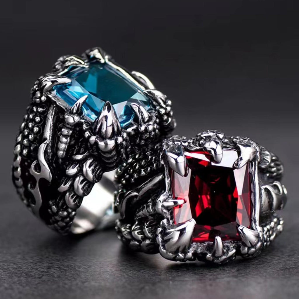 Men's Open Ring European and American Cross-Border New Retro Dragon Claw Ring Exaggerated Fashion Multi-Color Zircon Ring Wholesale