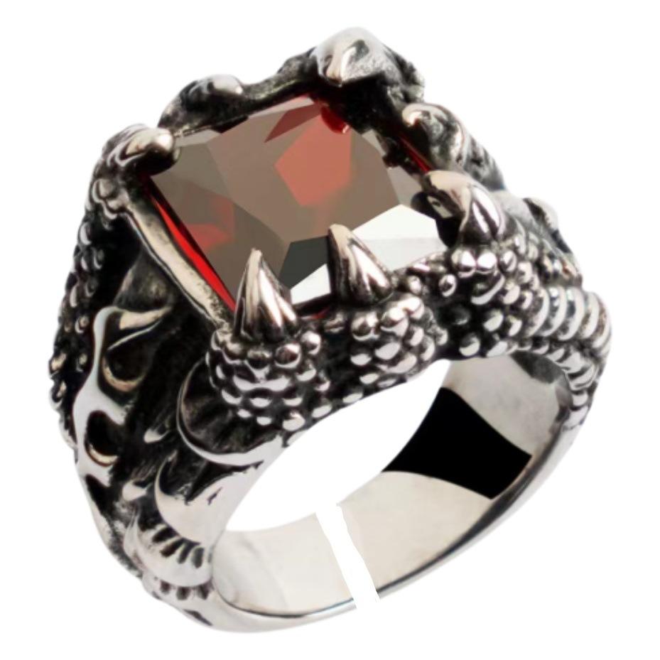 Men's Open Ring European and American Cross-Border New Retro Dragon Claw Ring Exaggerated Fashion Multi-Color Zircon Ring Wholesale