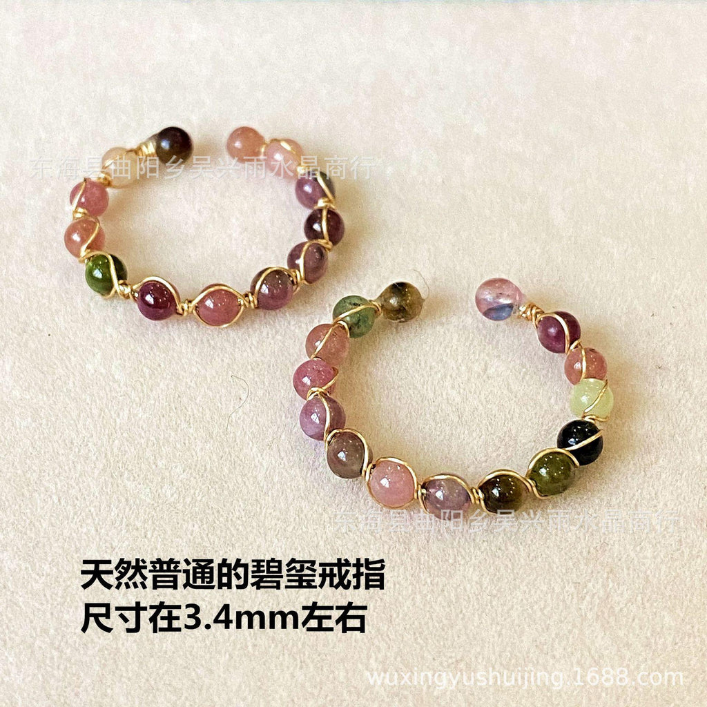 14K Gold-Wrapped Winding Handmade Natural Colored Tourmaline Garnet Labradorite Ring Ring Row Ring Jewelry Wholesale