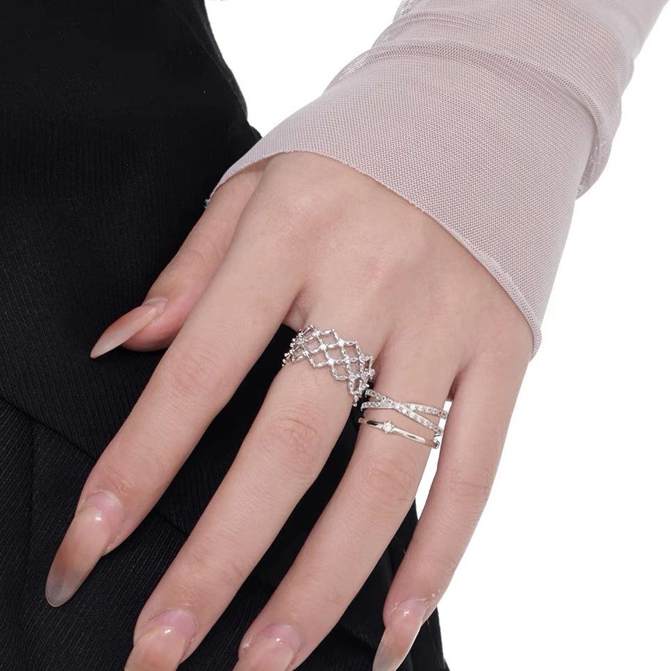 Original Hollow Diamond Cross Zircon Ring Light Luxury Niche Design Flash Diamond Couple Open Ring Ring