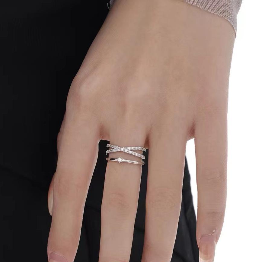 Original Hollow Diamond Cross Zircon Ring Light Luxury Niche Design Flash Diamond Couple Open Ring Ring