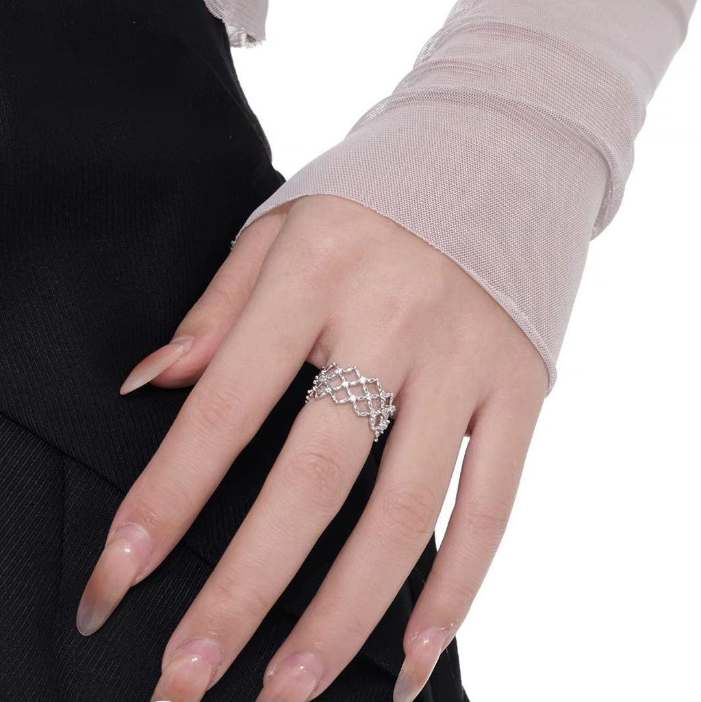 Original Hollow Diamond Cross Zircon Ring Light Luxury Niche Design Flash Diamond Couple Open Ring Ring