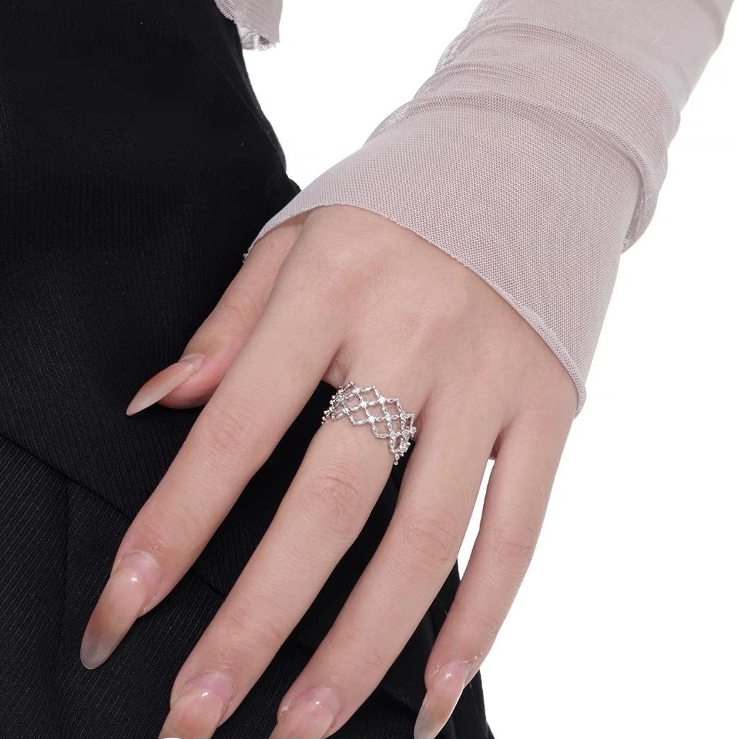 Original Hollow Diamond Cross Zircon Ring Light Luxury Niche Design Flash Diamond Couple Open Ring Ring