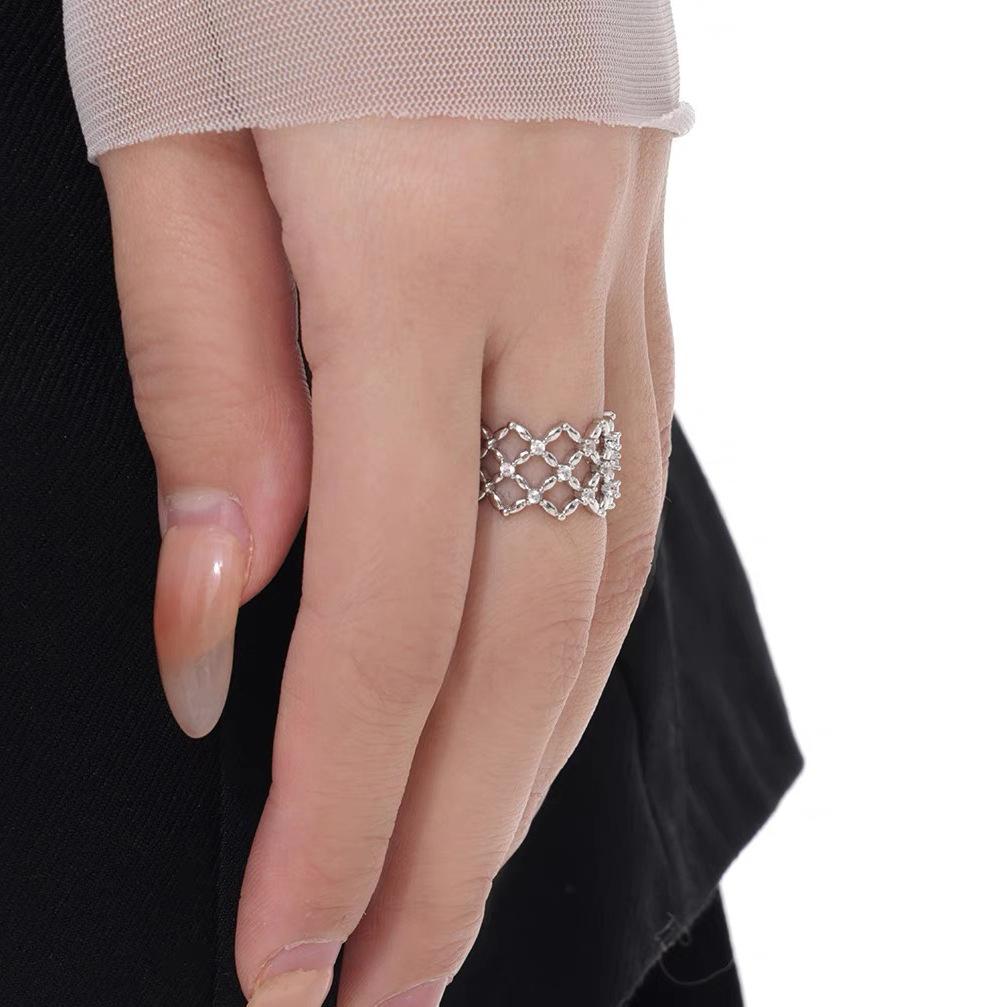 Original Hollow Diamond Cross Zircon Ring Light Luxury Niche Design Flash Diamond Couple Open Ring Ring