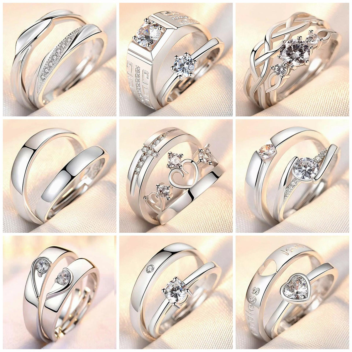 Couple Ring Men's and Women's Ring Simple Fashion Temperament Korean Style Crown Diamond Open Ring Wedding Proposal Diamond Ring