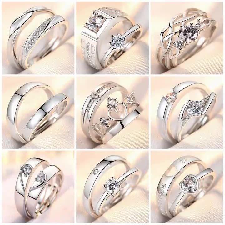 Couple Ring Men's and Women's Ring Simple Fashion Temperament Korean Style Crown Diamond Open Ring Wedding Proposal Diamond Ring