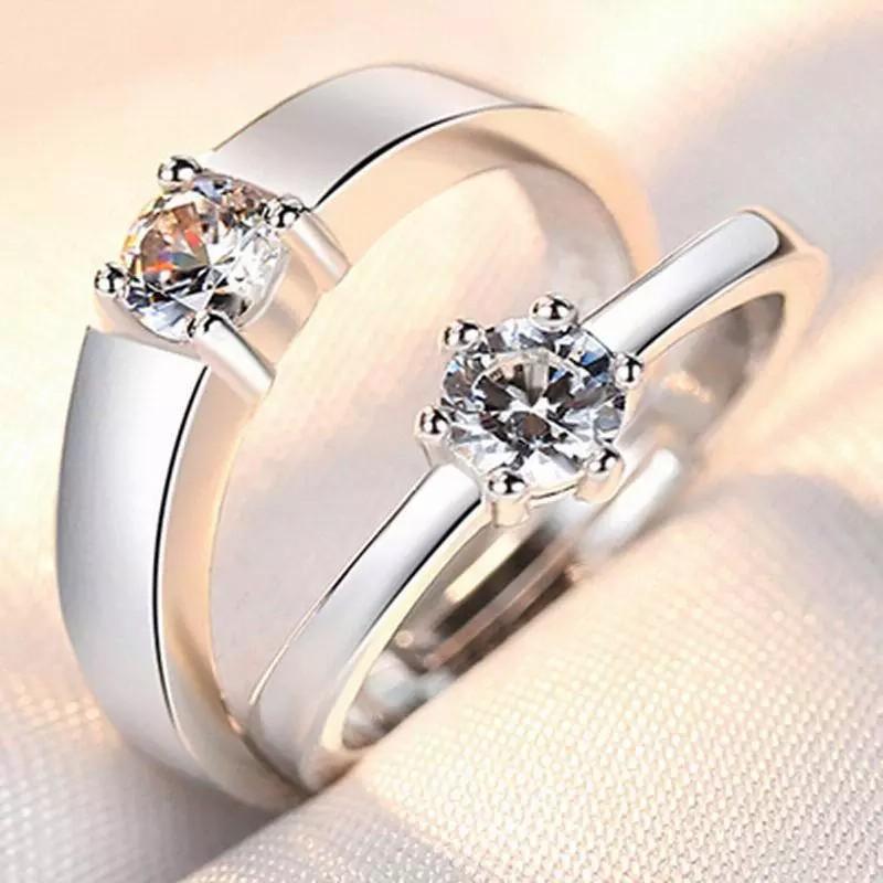Couple Ring Men's and Women's Ring Simple Fashion Temperament Korean Style Crown Diamond Open Ring Wedding Proposal Diamond Ring