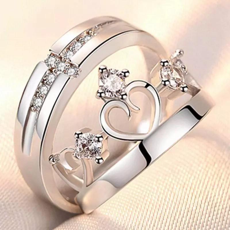 Couple Ring Men's and Women's Ring Simple Fashion Temperament Korean Style Crown Diamond Open Ring Wedding Proposal Diamond Ring
