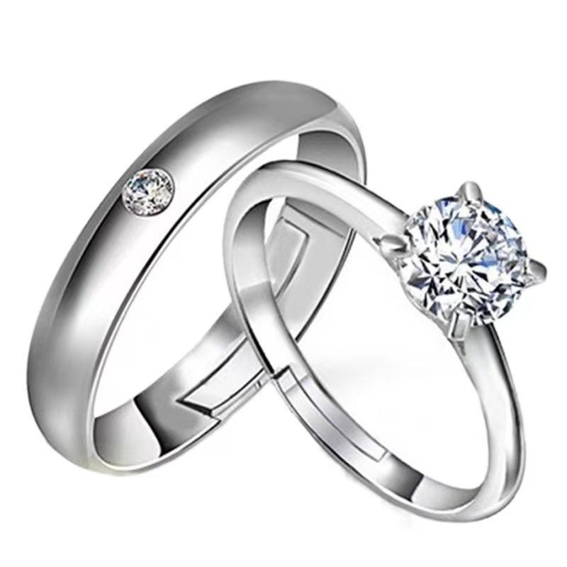Couple Ring Men's and Women's Ring Simple Fashion Temperament Korean Style Crown Diamond Open Ring Wedding Proposal Diamond Ring