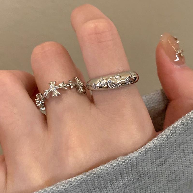 Cool Style ~ Silver Zircon Cross Ring Female Niche Design Ins Light Luxury Index Finger Ring Personality Couple Ring