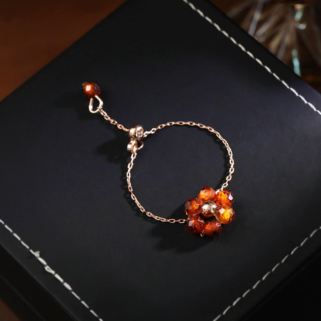 French Style Small Clear Rose Gold Plated Chain Ring Natural Red Agate Ring Female Spring and Summer Small Fresh Ring Jewelry