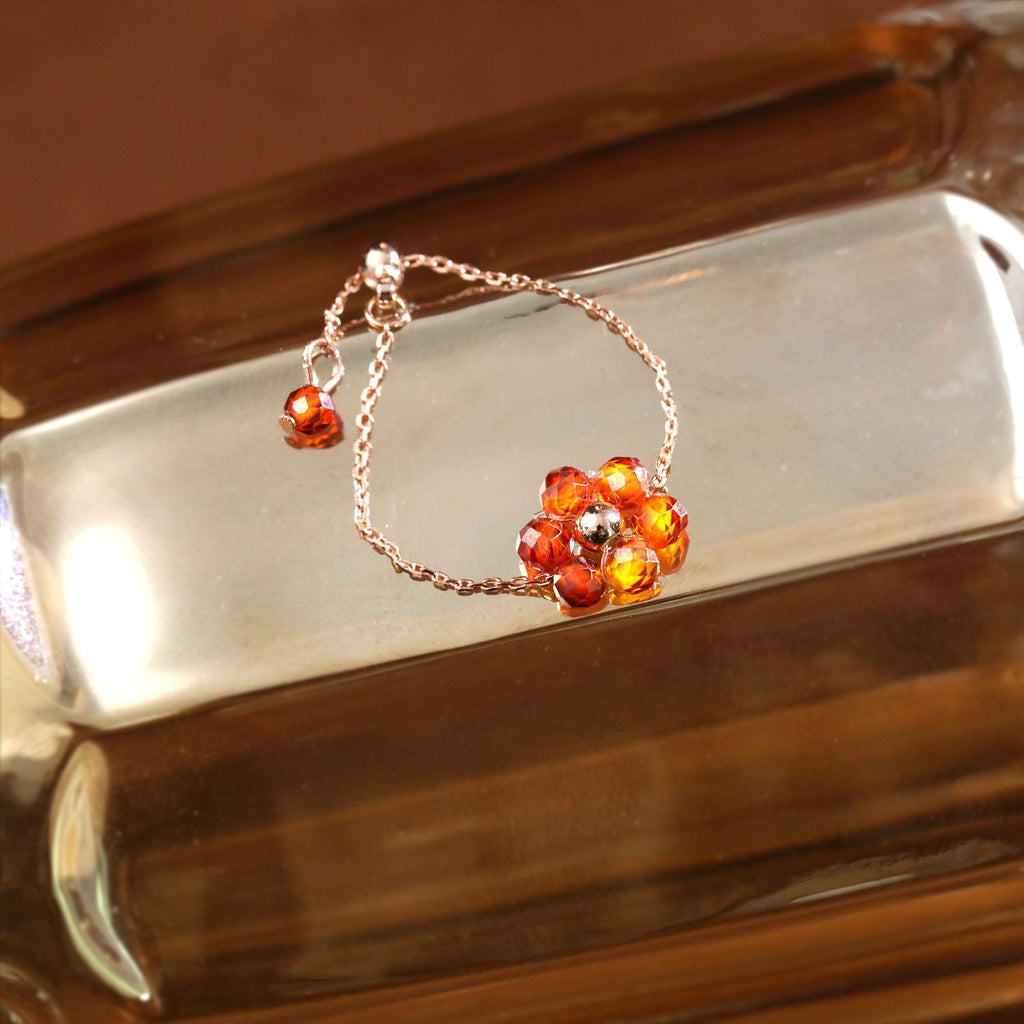 French Style Small Clear Rose Gold Plated Chain Ring Natural Red Agate Ring Female Spring and Summer Small Fresh Ring Jewelry