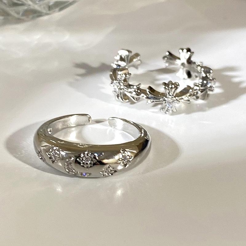 Cool Style ~ Silver Zircon Cross Ring Female Niche Design Ins Light Luxury Index Finger Ring Personality Couple Ring