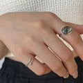 S925 Sterling Silver Women's Ring Niche Design Inlaid Moonstone Open Joint Ring Tail Ring Student Ring Stacked