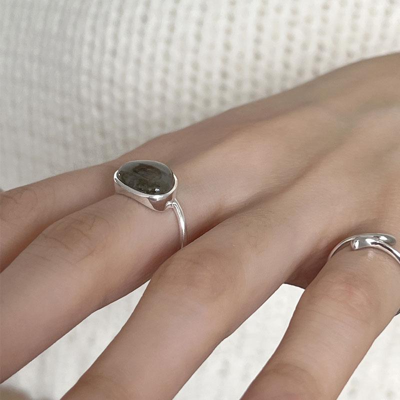 S925 Sterling Silver Women's Ring Niche Design Inlaid Moonstone Open Joint Ring Tail Ring Student Ring Stacked