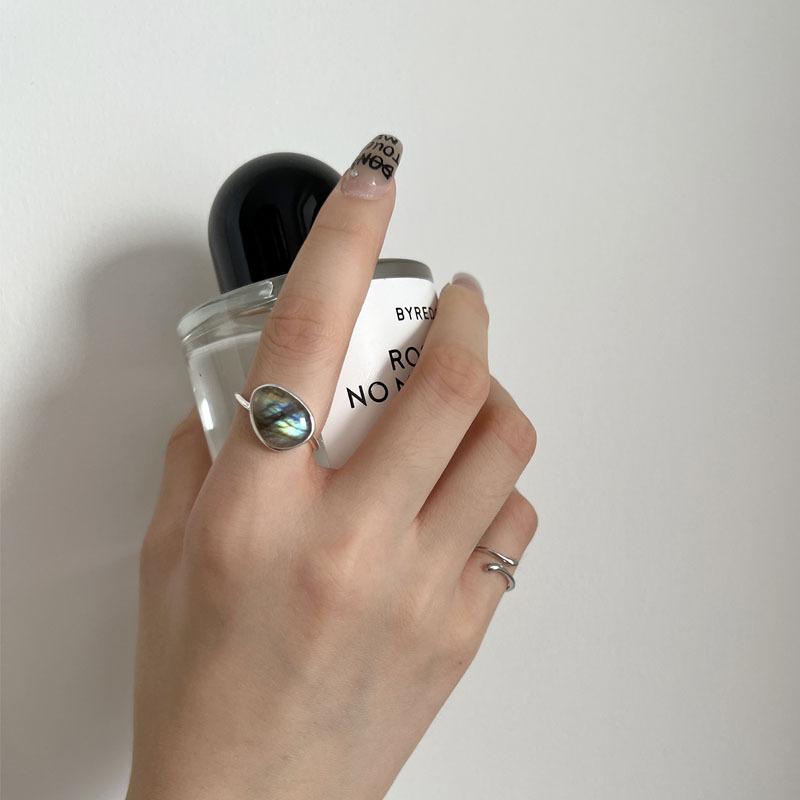 S925 Sterling Silver Women's Ring Niche Design Inlaid Moonstone Open Joint Ring Tail Ring Student Ring Stacked