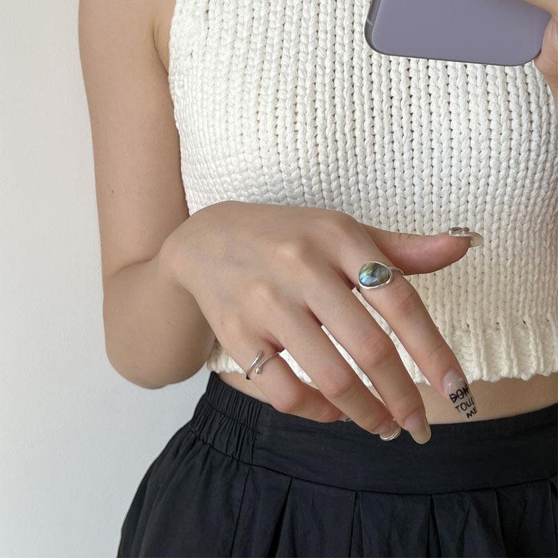 S925 Sterling Silver Women's Ring Niche Design Inlaid Moonstone Open Joint Ring Tail Ring Student Ring Stacked