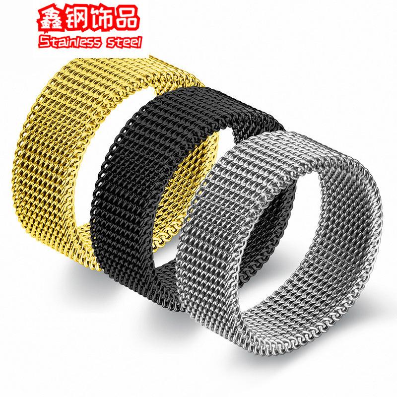 Diamond Stainless Steel Mesh 8mm Men's Ring Three-Color Mesh Titanium Steel Ring Can't Drop Color Business Style Men's Business Ring