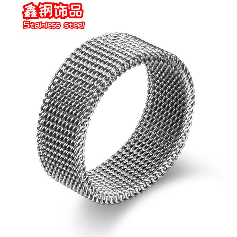 Diamond Stainless Steel Mesh 8mm Men's Ring Three-Color Mesh Titanium Steel Ring Can't Drop Color Business Style Men's Business Ring