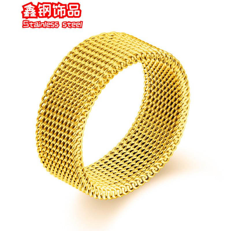 Diamond Stainless Steel Mesh 8mm Men's Ring Three-Color Mesh Titanium Steel Ring Can't Drop Color Business Style Men's Business Ring
