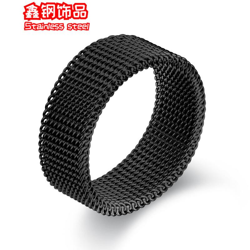 Diamond Stainless Steel Mesh 8mm Men's Ring Three-Color Mesh Titanium Steel Ring Can't Drop Color Business Style Men's Business Ring