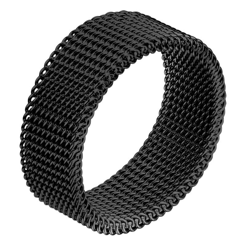 Diamond Stainless Steel Mesh 8mm Men's Ring Three-Color Mesh Titanium Steel Ring Can't Drop Color Business Style Men's Business Ring
